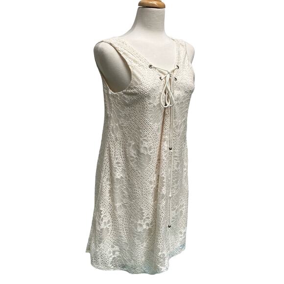 Altar’d State Tent Mini Dress Sz Lg Ivory Tie Neck Lace Crochet Boho Festival - Picture 4 of 10